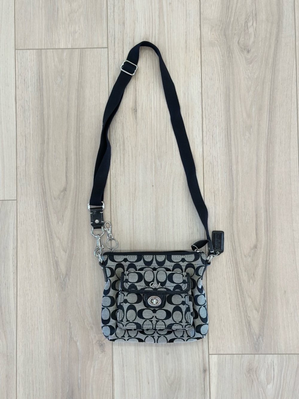 Coach Black and Gray Signature Canvas Crossbody